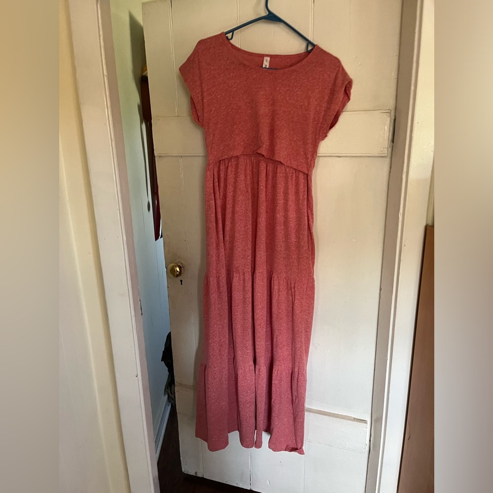XS pink tiered nursing maxi dress from latched mama